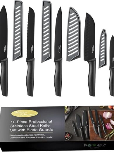 Macro Almond 12-pieces Kitchen Knives Set with Covers