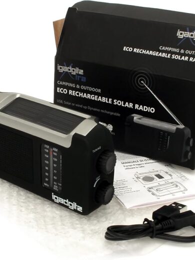 iGadgitz Xtra U4457 Wind Up, Solar & USB Rechargeable Portable AM/FM Radio - Black